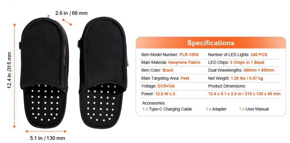 660nm & 850nm Red Light Therapy Slipper 240 LEDs